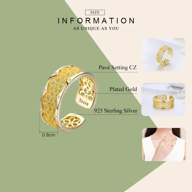 (image for) Pandora Style Gold-Plated Allure From Lace Ring - SCR460 - View 2