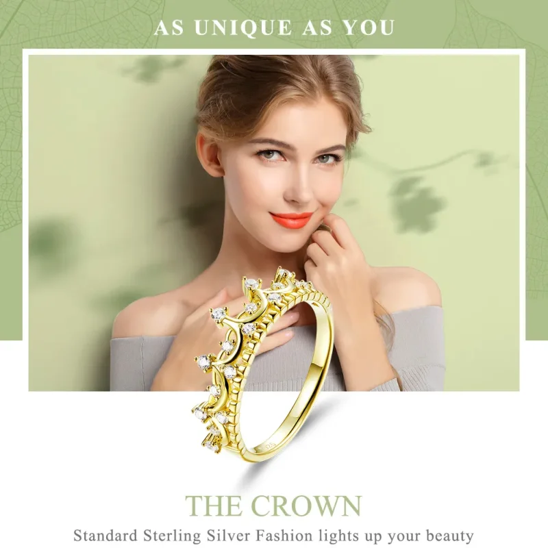 (image for) Pandora Style Gold-Plated Crown Ring - SCR493 - View 2