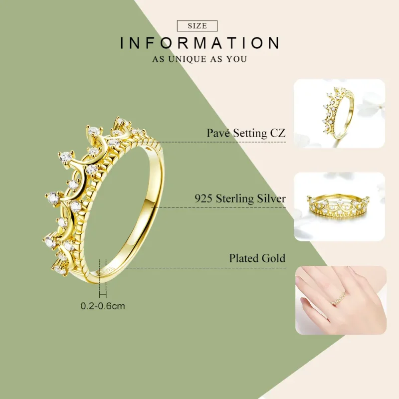(image for) Pandora Style Gold-Plated Crown Ring - SCR493 - View 3