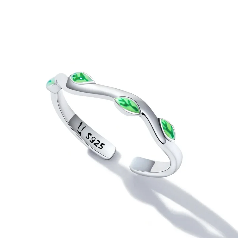 (image for) Pandora Style Green Leaves Open Ring - SCR808 - View 5