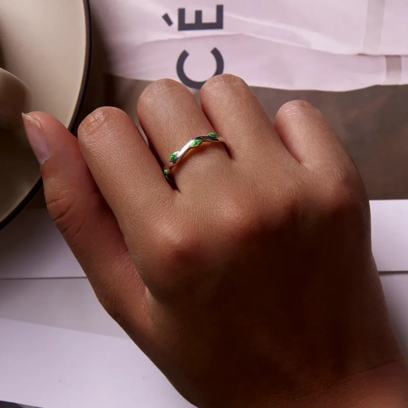 (image for) Pandora Style Green Leaves Open Ring - SCR808 - View 7
