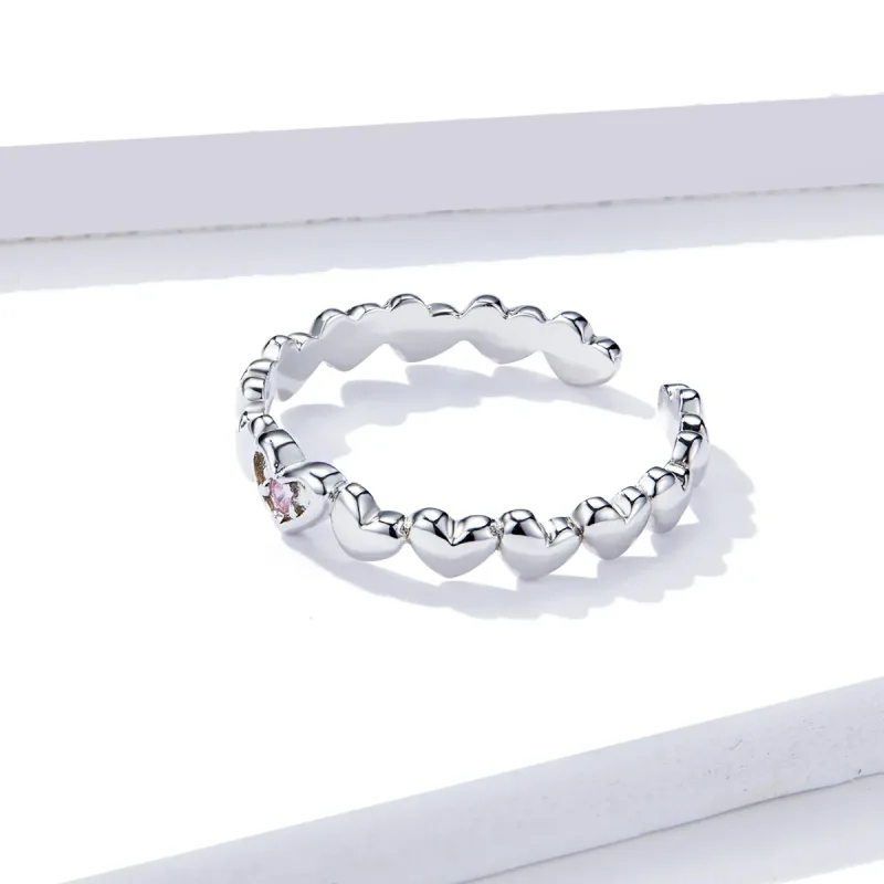 (image for) Pandora Style Heart Mirror Open Ring - BSR100 - View 4