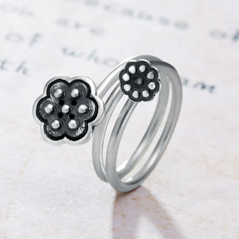 (image for) Pandora Style Lotus Pendant Open Ring - VSR054 - View 3
