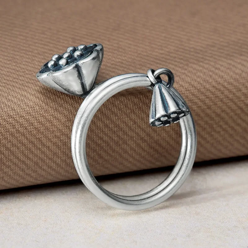(image for) Pandora Style Lotus Pendant Open Ring - VSR054 - View 5