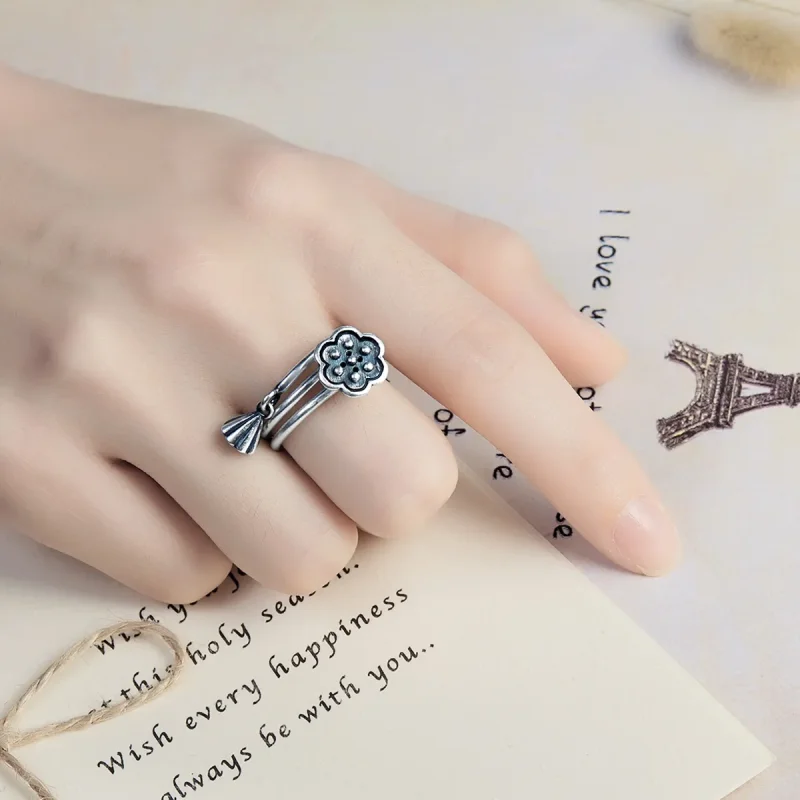 (image for) Pandora Style Lotus Pendant Open Ring - VSR054 - View 8