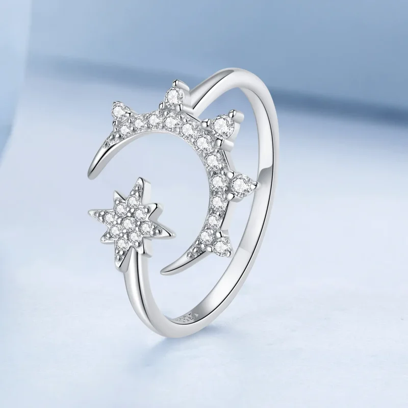 (image for) Pandora Style Moon and Stars Open Ring - BSR300 - View 2
