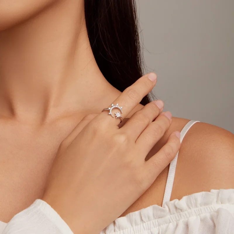(image for) Pandora Style Moon and Stars Open Ring - BSR300 - View 4
