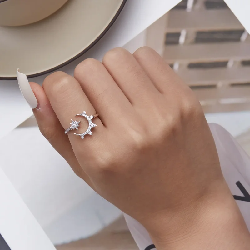 (image for) Pandora Style Moon and Stars Open Ring - BSR300 - View 6