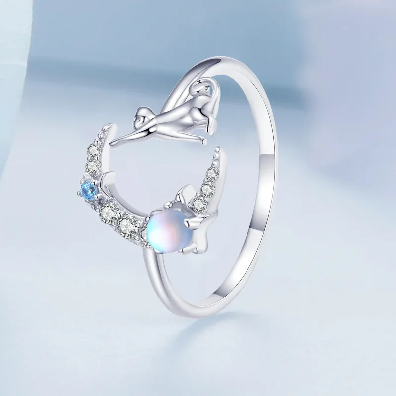 (image for) Pandora Style Moon Cat Open Ring - BSR315 - View 2
