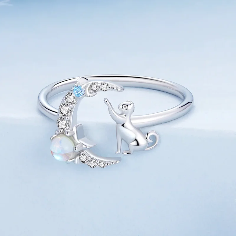 (image for) Pandora Style Moon Cat Open Ring - BSR315 - View 3