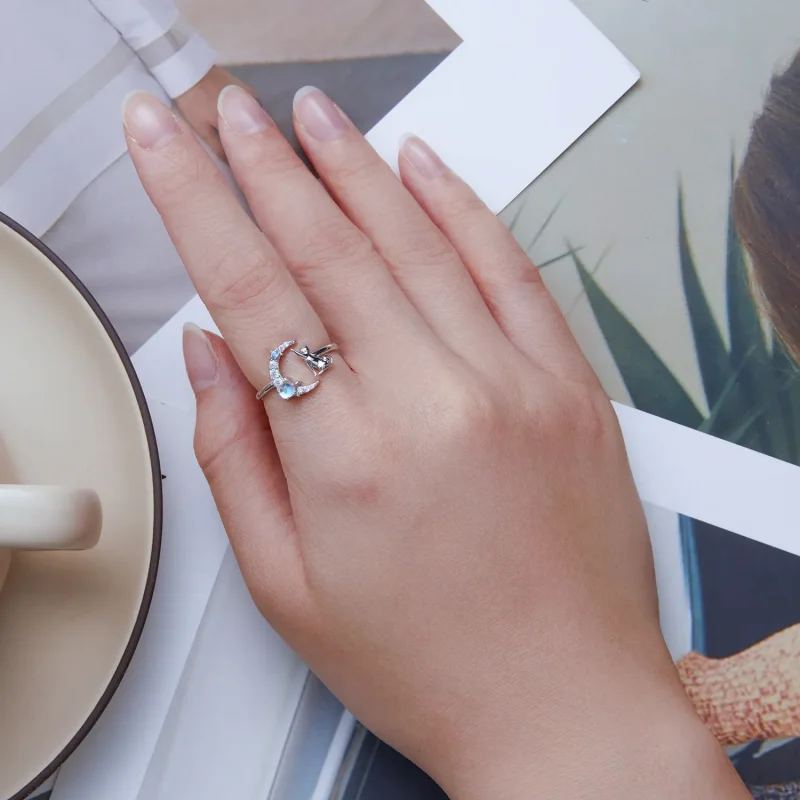(image for) Pandora Style Moon Cat Open Ring - BSR315 - View 5