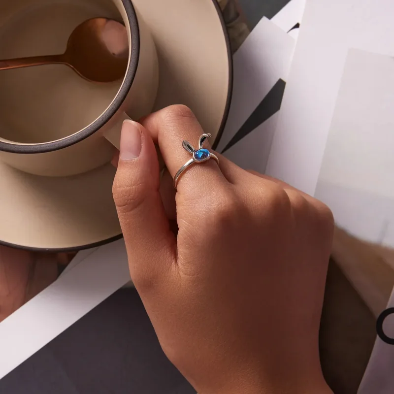 (image for) Pandora Style Moonstone Bunny Open Ring - SCR784 - View 5