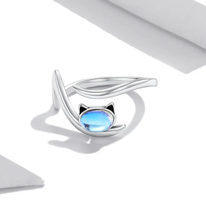 (image for) Pandora Style Moonstone Cat Open Ring - SCR783 - View 3