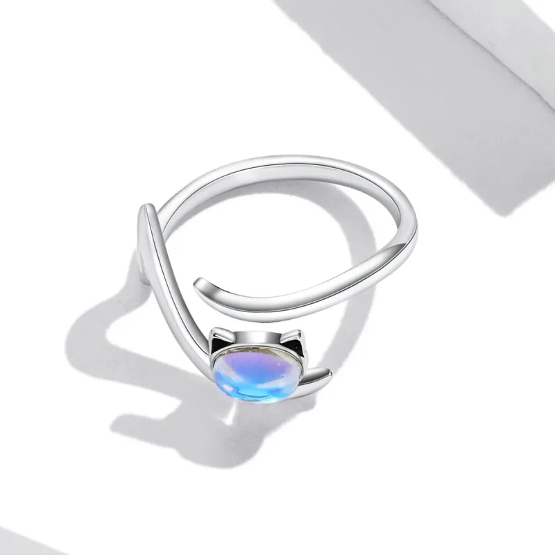 (image for) Pandora Style Moonstone Cat Open Ring - SCR783 - View 4