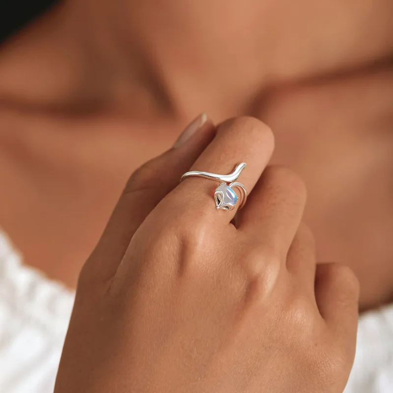(image for) Pandora Style Moonstone Fox Open Ring - SCR756 - View 6