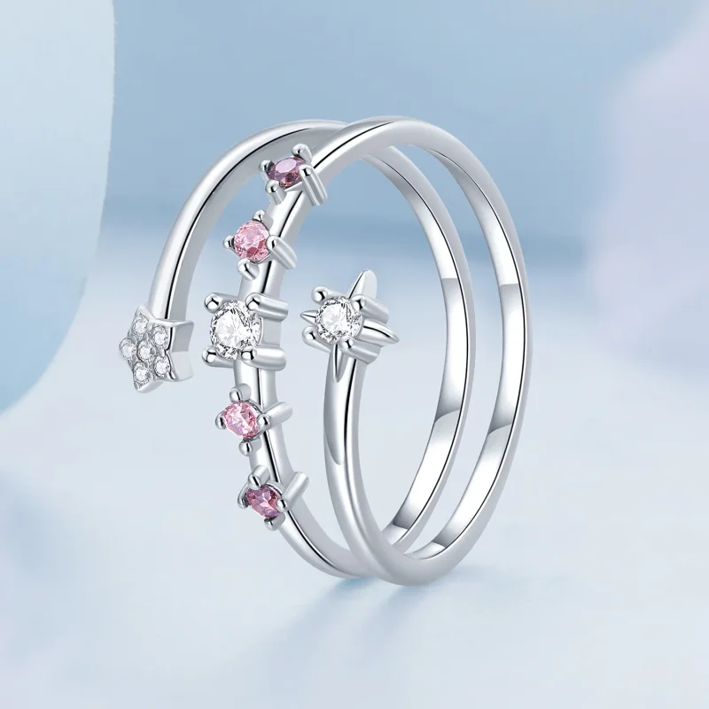 (image for) Pandora Style Multi-Layered Stars Open Ring - BSR310 - View 2