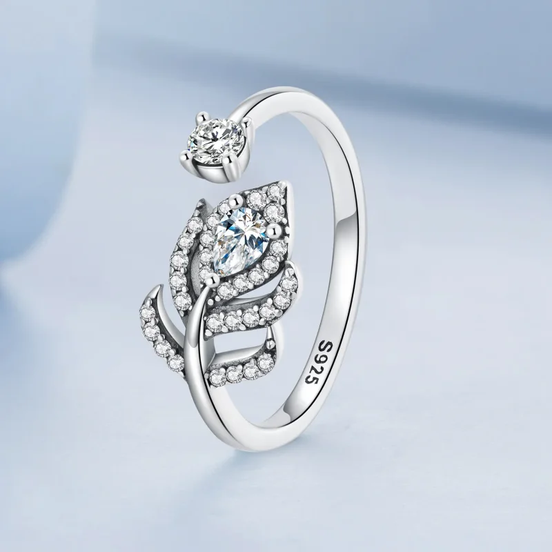 (image for) Pandora Style Peacock Feather Open Ring - BSR299 - View 2