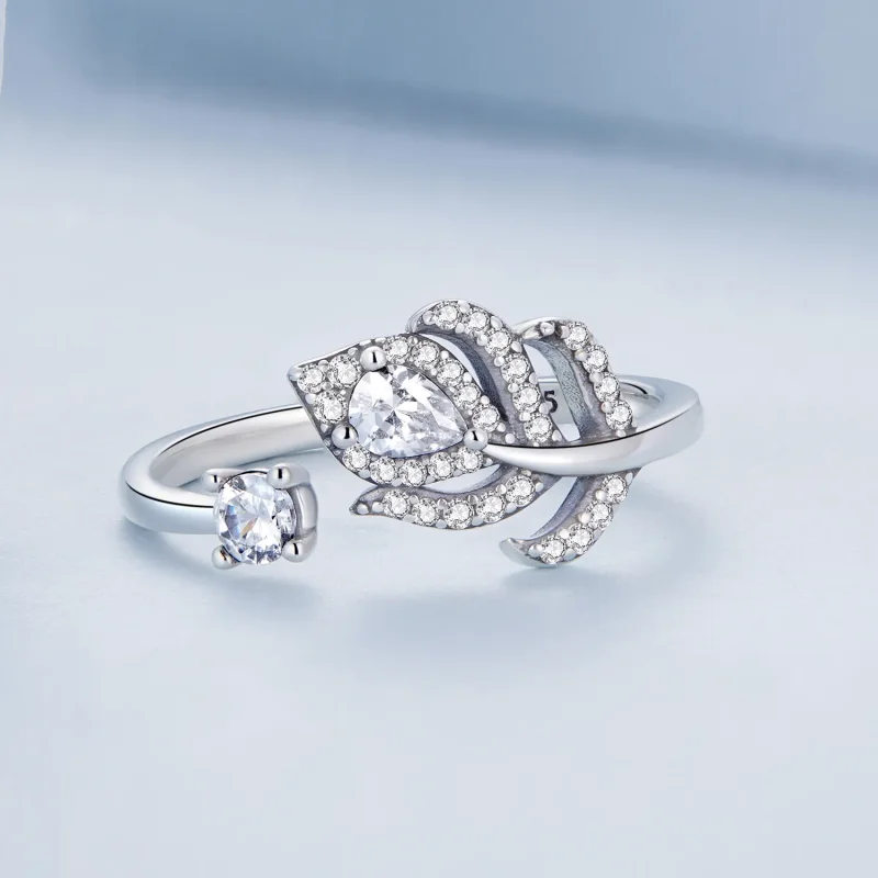 (image for) Pandora Style Peacock Feather Open Ring - BSR299 - View 3