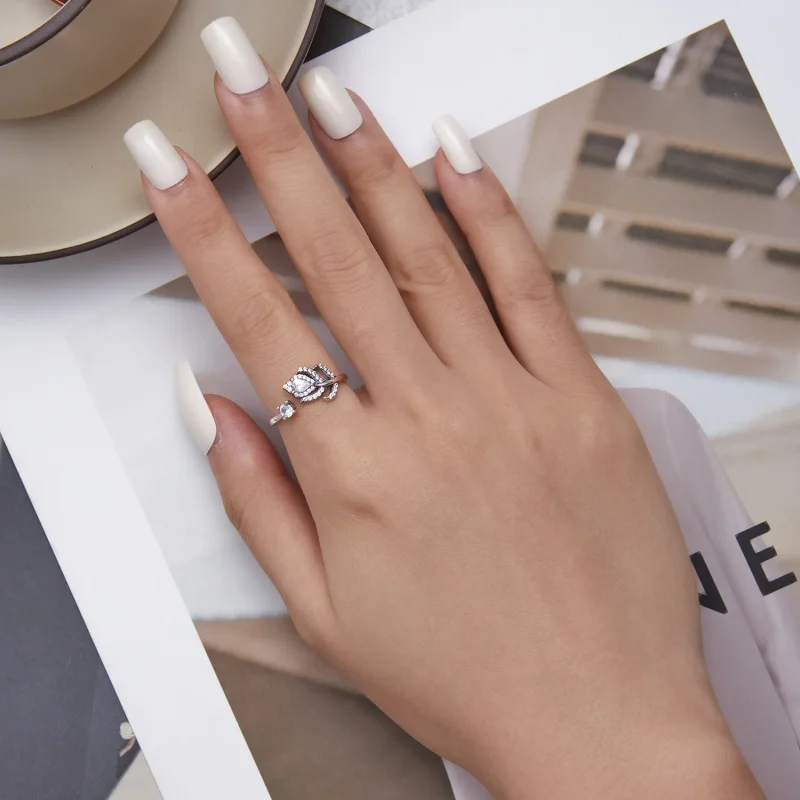 (image for) Pandora Style Peacock Feather Open Ring - BSR299 - View 5
