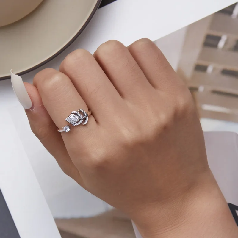 (image for) Pandora Style Peacock Feather Open Ring - BSR299 - View 6