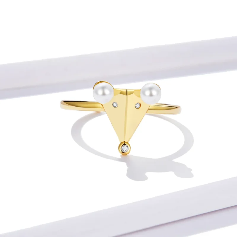 (image for) Pandora Style Pearl Mouse Open Ring - BSR103 - View 4