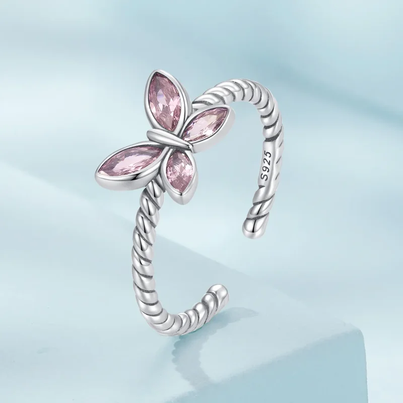 (image for) Pandora Style Pink Butterfly Twist Open Ring - SCR872 - View 2