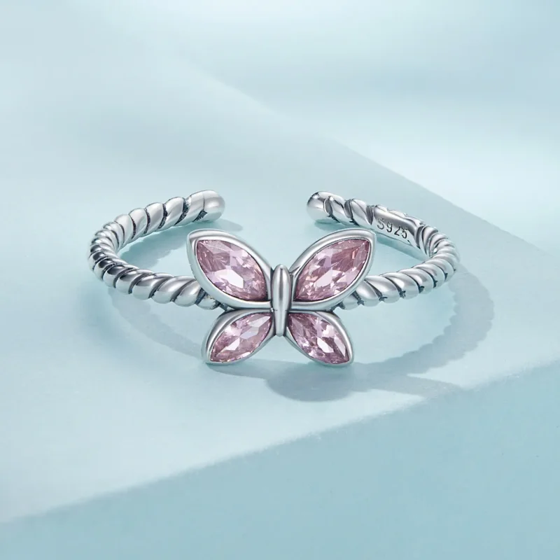 (image for) Pandora Style Pink Butterfly Twist Open Ring - SCR872 - View 3