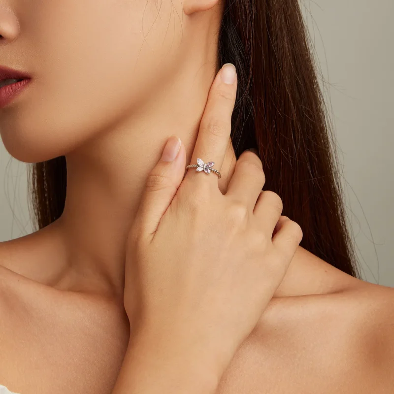 (image for) Pandora Style Pink Butterfly Twist Open Ring - SCR872 - View 4