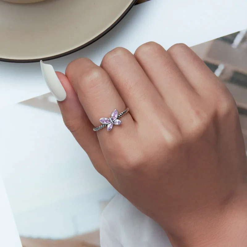 (image for) Pandora Style Pink Butterfly Twist Open Ring - SCR872 - View 5