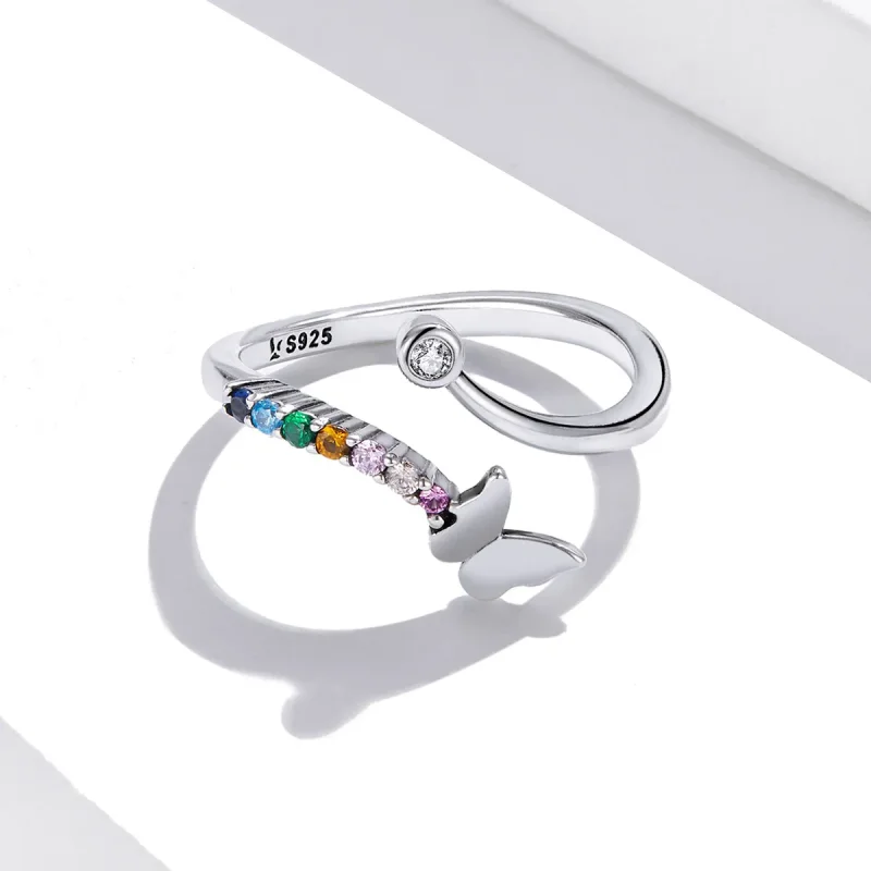 (image for) Pandora Style Rainbow Butterfly Open Ring - SCR730 - View 3