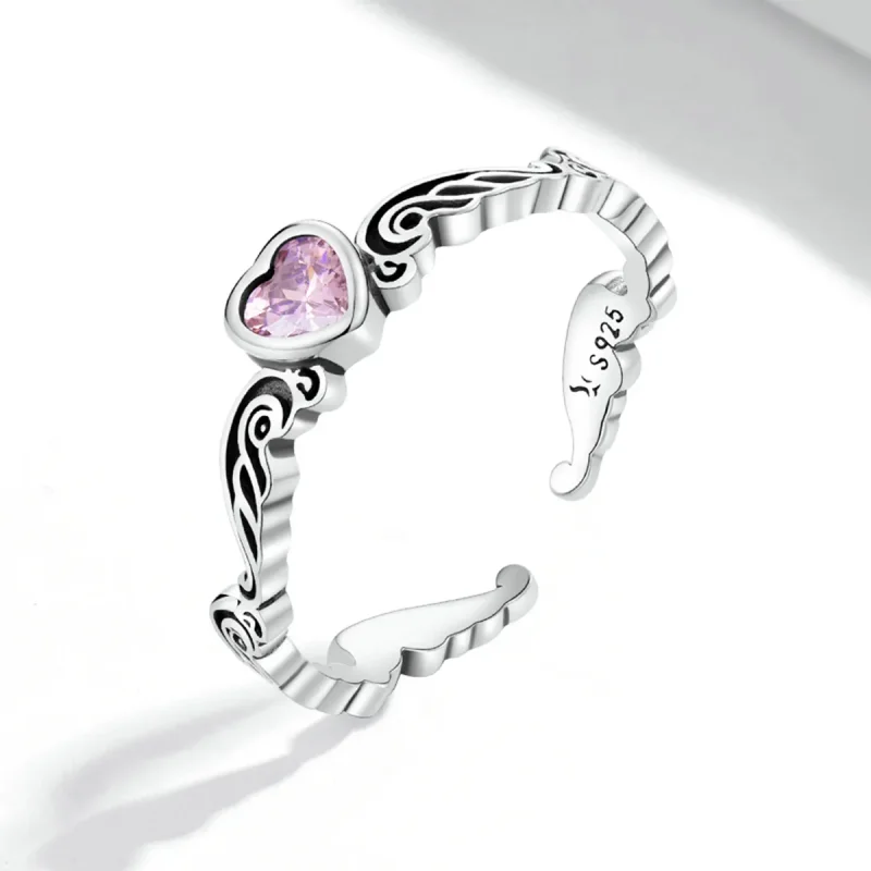 (image for) Pandora Style Retro Pattern - Heart Open Ring - SCR766 - View 2