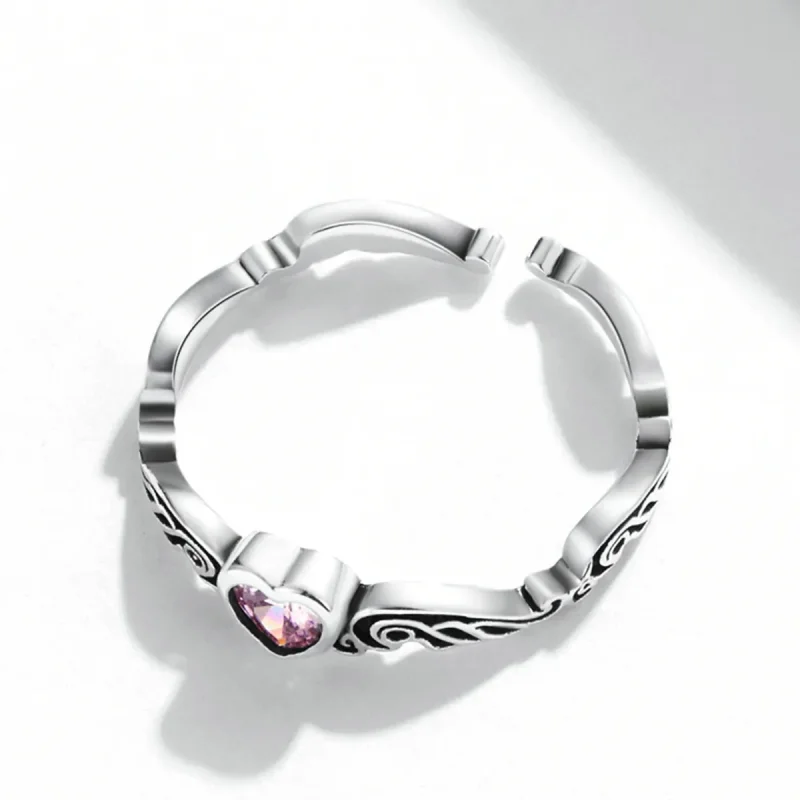 (image for) Pandora Style Retro Pattern - Heart Open Ring - SCR766 - View 4