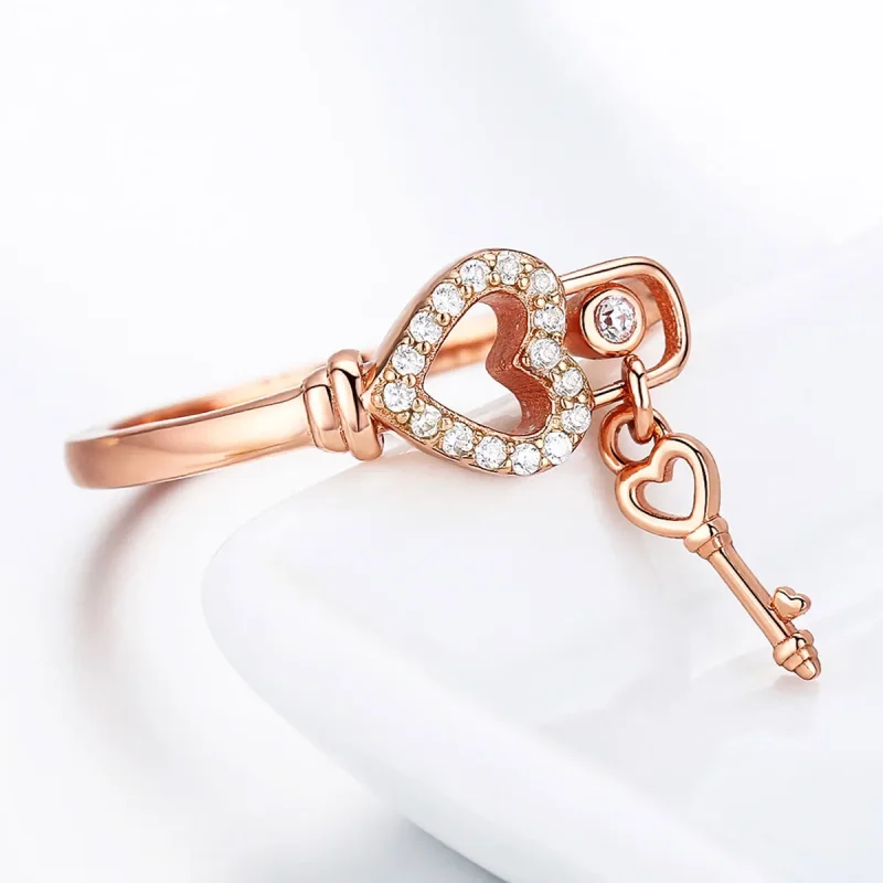 (image for) Pandora Style Rose Gold Heartslock Ring - SCR501 - View 2