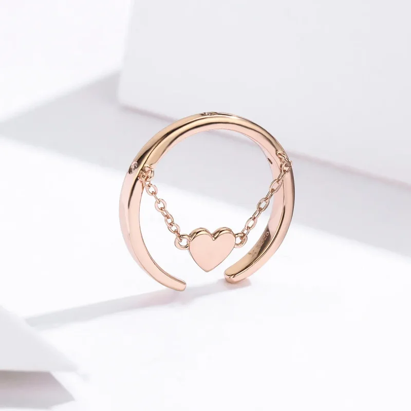 (image for) Pandora Style Rose Gold Love Light Open Ring - SCR572 - View 3