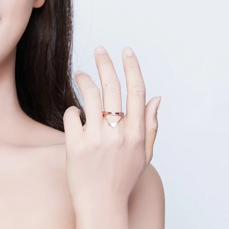 (image for) Pandora Style Rose Gold Love Light Open Ring - SCR572 - View 5