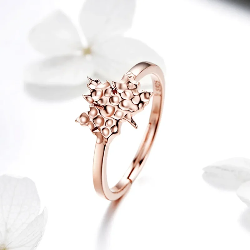 (image for) Pandora Style Rose Gold Maple Leaves Ring - SCR481 - View 2