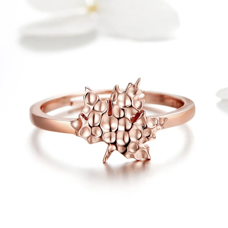 (image for) Pandora Style Rose Gold Maple Leaves Ring - SCR481 - View 3