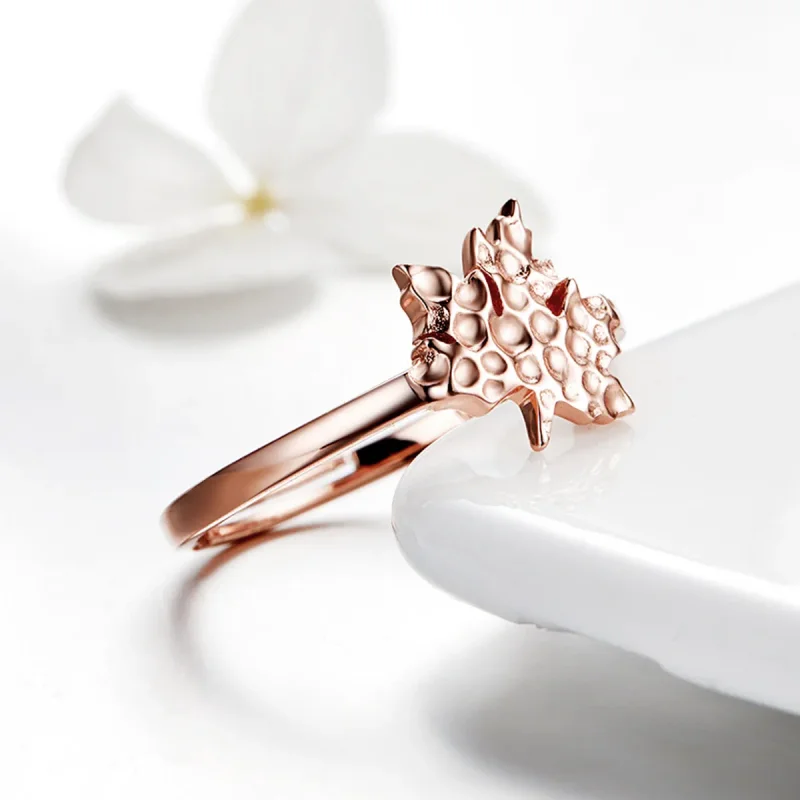 (image for) Pandora Style Rose Gold Maple Leaves Ring - SCR481 - View 4