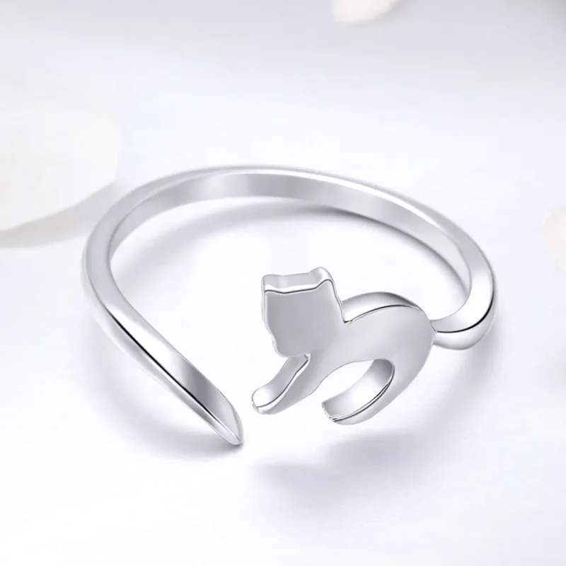 (image for) Pandora Style Silver Adorable Cat Ring - SCR420 - View 3