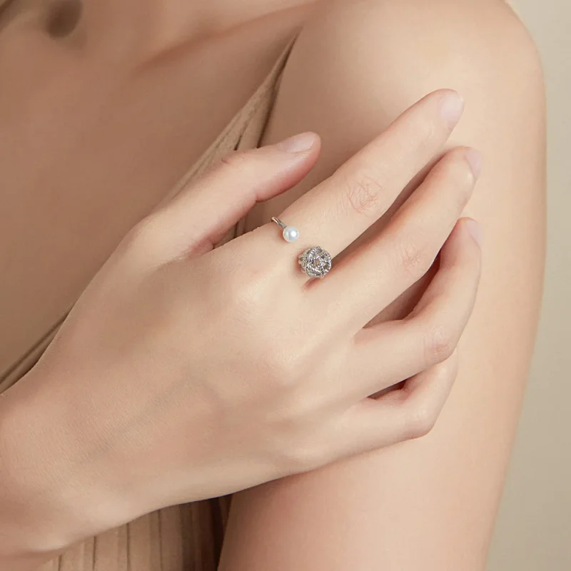 (image for) Pandora Style Silver Ball of Yarn Open Ring - SCR690 - View 6
