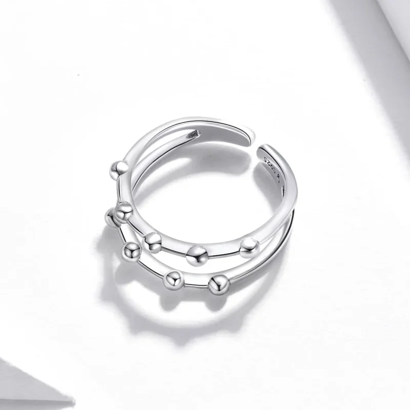 (image for) Pandora Style Silver Bean Bead Open Ring - SCR719 - View 3