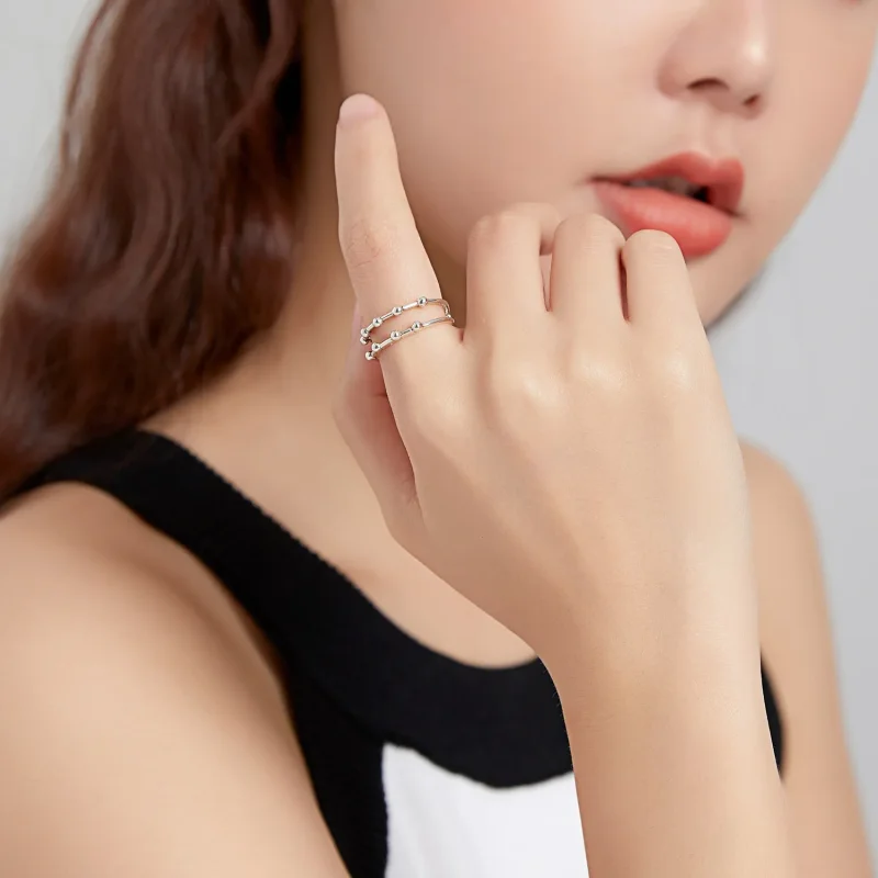 (image for) Pandora Style Silver Bean Bead Open Ring - SCR719 - View 7