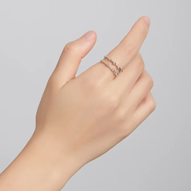 (image for) Pandora Style Silver Bean Bead Open Ring - SCR719 - View 8
