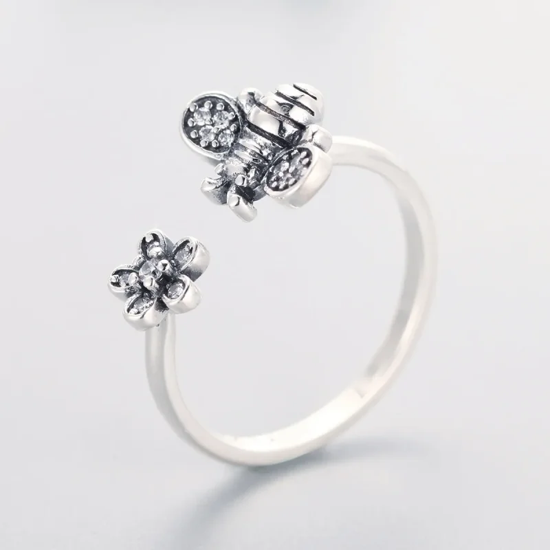 (image for) Pandora Style Silver Bee and Flower Ring - SCR086 - View 4