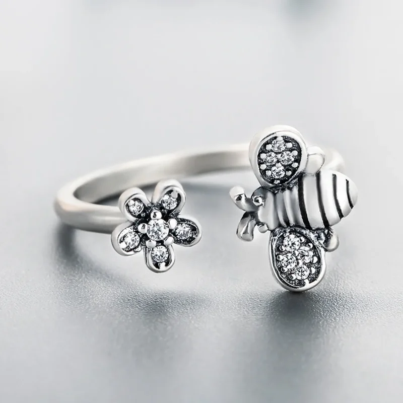 (image for) Pandora Style Silver Bee and Flower Ring - SCR086 - View 5