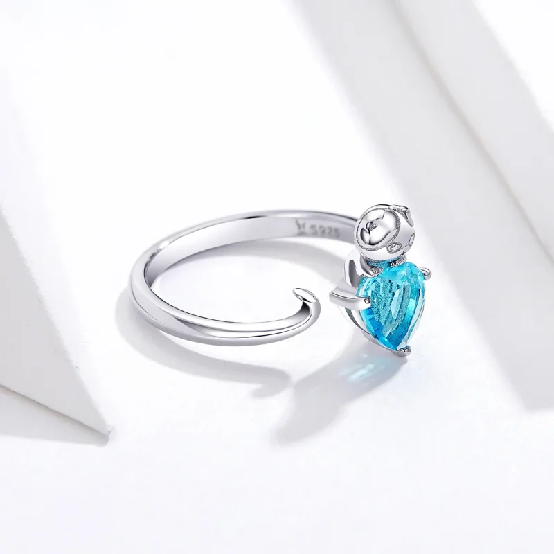 (image for) Pandora Style Silver Blue Kitty Ring - SCR533 - View 2