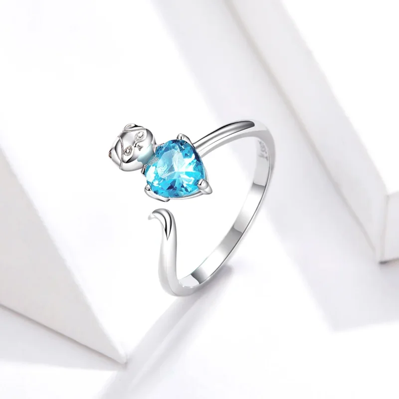 (image for) Pandora Style Silver Blue Kitty Ring - SCR533 - View 3