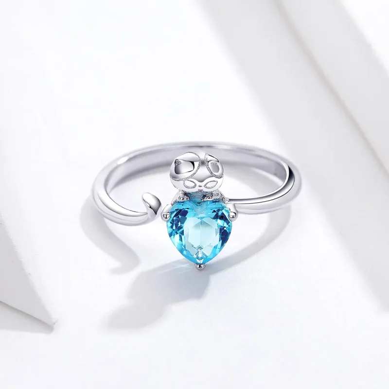 (image for) Pandora Style Silver Blue Kitty Ring - SCR533 - View 4