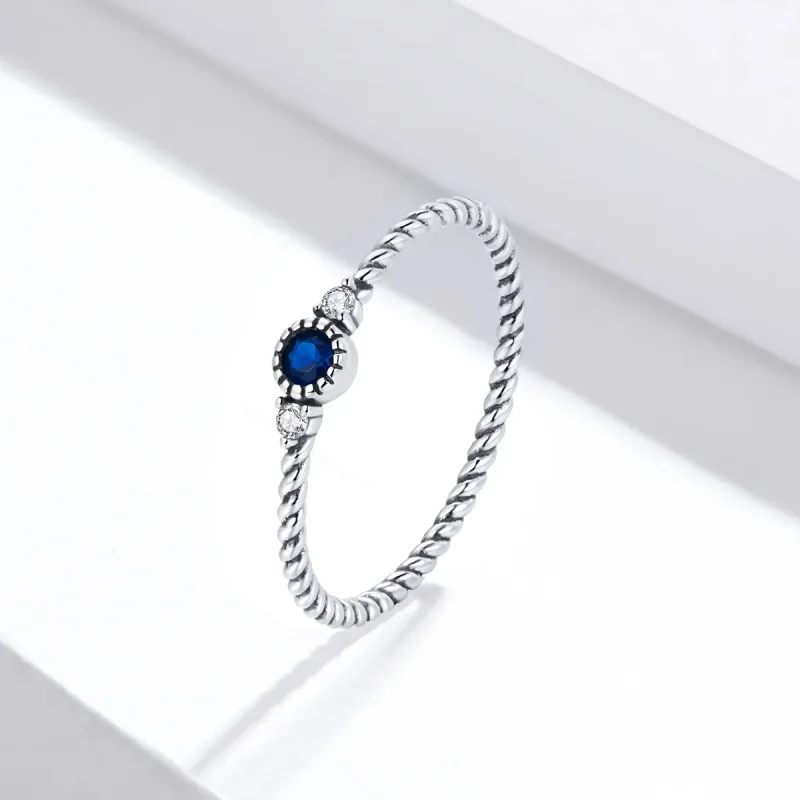 (image for) Pandora Style Silver Blue Stone Ring - SCR693 - View 2