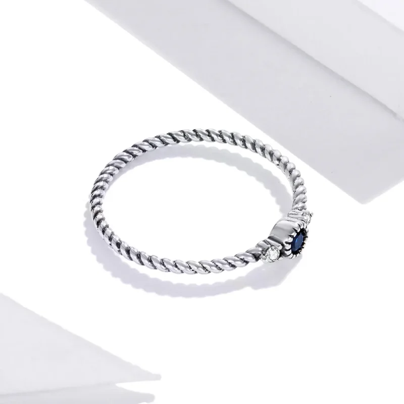 (image for) Pandora Style Silver Blue Stone Ring - SCR693 - View 4